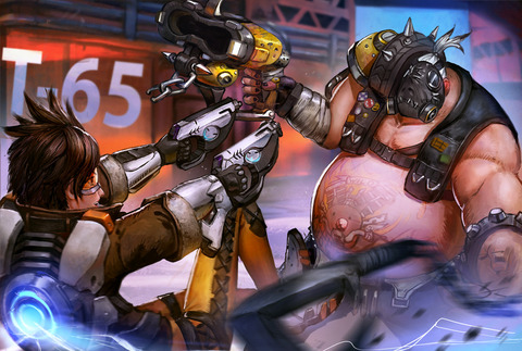 overwatch_tracer_vs_roadhog_by_timkongart-dacml9w